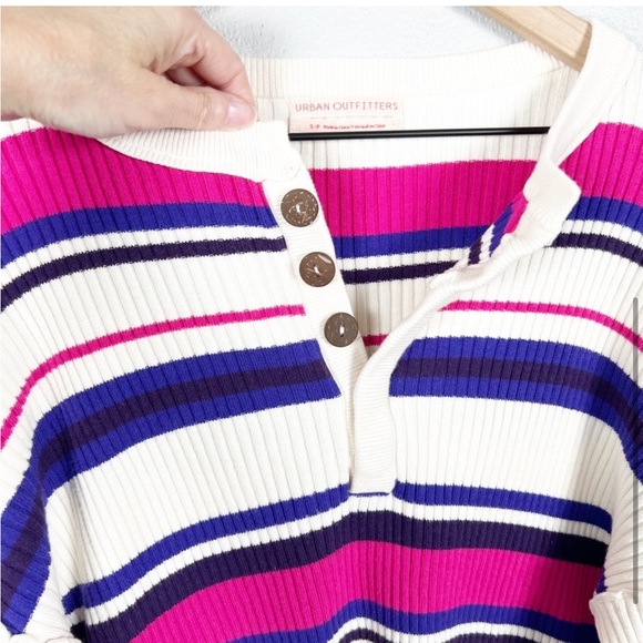 Urban Outfitters Tenny Ribbed Henley Striped Cropped Sweater - Picture 3 of 7
